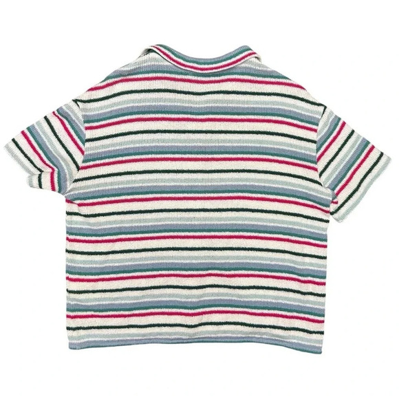 ZARA Knit Top Striped Button Front Short Sleeve Collared Relaxed Fit Grandpacore - Picture 7 of 10